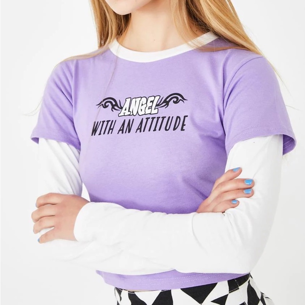 NWOT dELiA*s Dolls Kill Angel With An Attitude 2-in-1 Long Sleeve T-Shirt Large